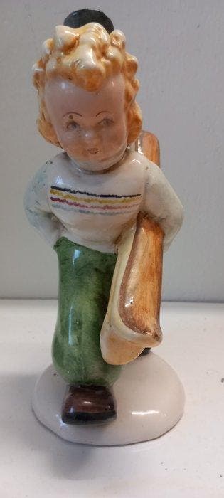 Tosin - Beeldje - Bambino con sci - Porselein, Glazuur,