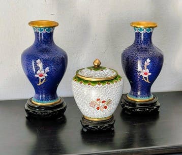 Vase - cloisonné - Chine - Triptyque de vases (Sans prix de