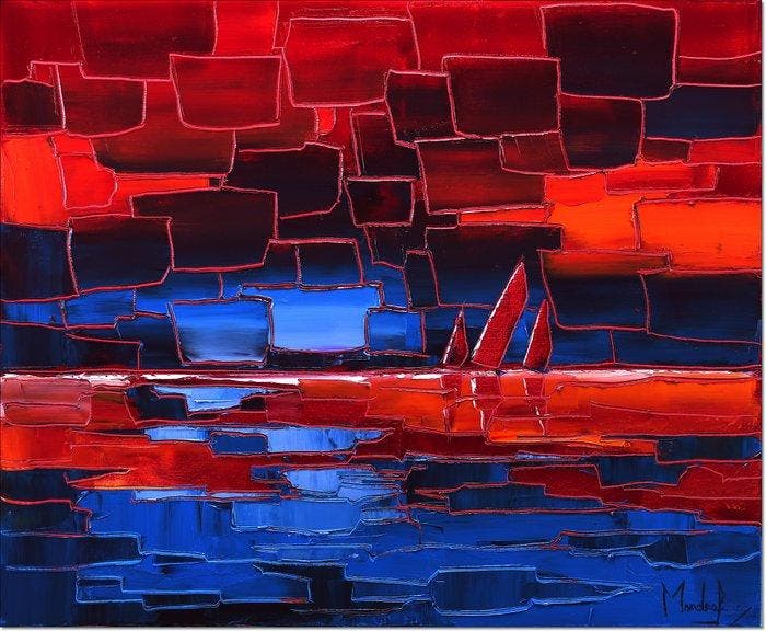 Caroline Mandrafina - Pfleger  Voiliers au crépuscule, Antiek en Kunst, Kunst | Schilderijen | Modern