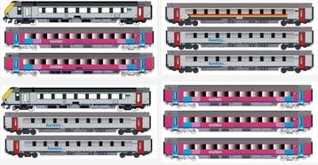 Ls Models i11 rijtuigen / voitures OUIGO en EUROCITY, Hobby & Loisirs créatifs, Trains miniatures | HO, Ophalen of Verzenden, Treinset