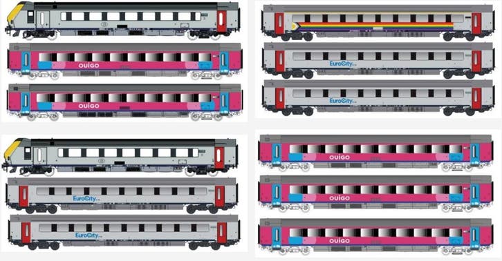 Ls Models i11 rijtuigen / voitures OUIGO en EUROCITY, Hobby en Vrije tijd, Modeltreinen | H0, Gelijkstroom of Wisselstroom, Treinset