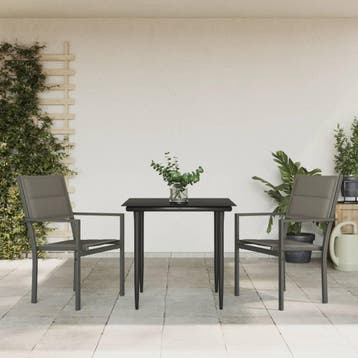 vidaXL 3-delige Tuinset textileen en staal zwart, Verzenden, Nieuw, Tuinset