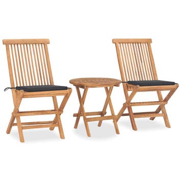 vidaXL 3-delige Tuinset inklapbaar met kussen massief, Tuin en Terras, Verzenden, Nieuw, Tuinset