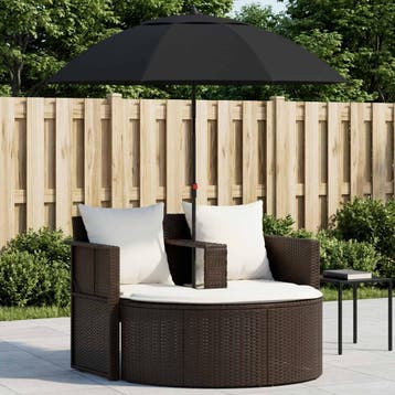 vidaXL Tuinbed met parasol poly rattan bruin, Verzenden, Nieuw