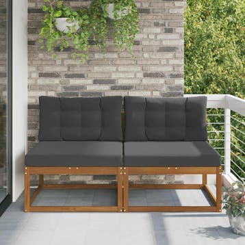 vidaXL Buiten Midden Sofa met kussen 2 Stuk Naturel, Verzenden