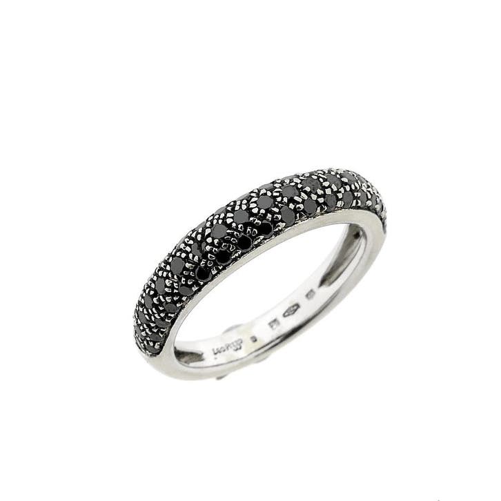 Witgouden pavé ring met zwarte diamanten; 0,55 ct., Handtassen en Accessoires, Ringen, Dame, Met edelsteen, Goud, 18 tot 19, Gebruikt