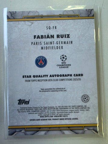 2025/26 Topps Inception Fabián Ruiz 66/99 Carte dédicacée,, Nieuw
