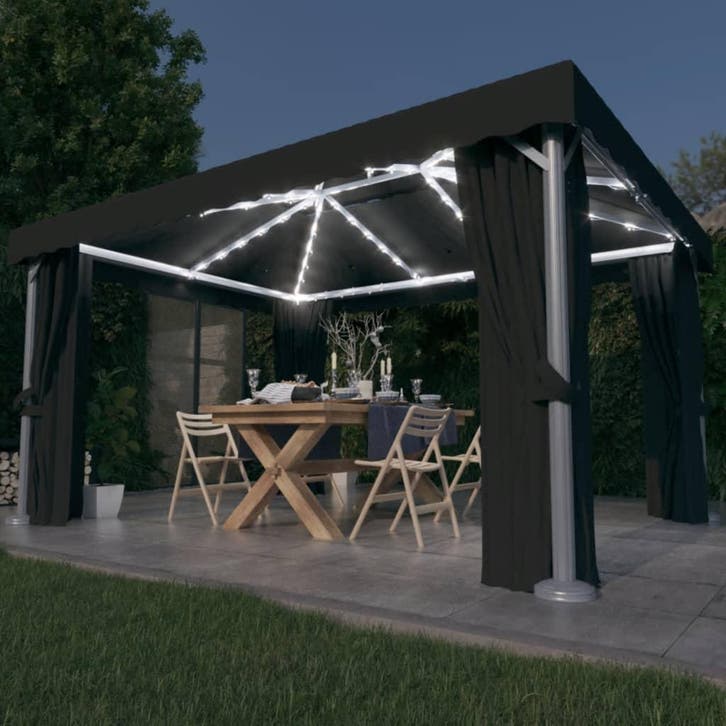 vidaXL Prieel met gordijn en LED-lichtslinger 4x3 m, Jardin & Terrasse, Tonnelles, Envoi