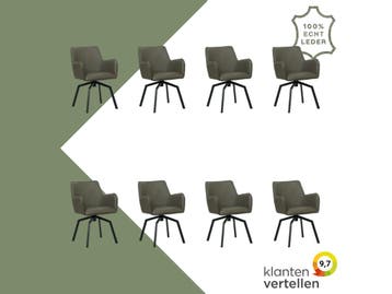 Set van 8 Leren draaibare eetkamerstoelen Jazz - Toledo, 60 tot 90 cm, Nieuw, Leer, Ophalen of Verzenden