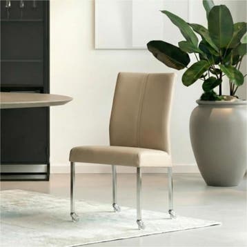 Set van 6 Leren eetkamerstoelen Comfort met wieltjes -, Ophalen of Verzenden, Nieuw, Leer