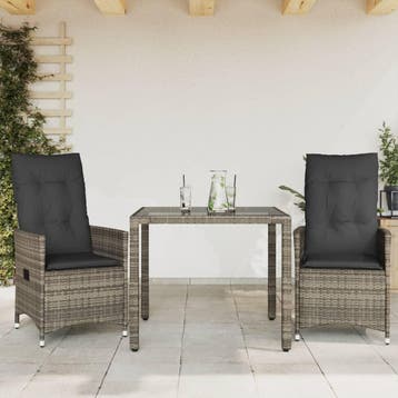vidaXL 3-delige Bistroset met kussens poly rattan grijs, Verzenden, Nieuw