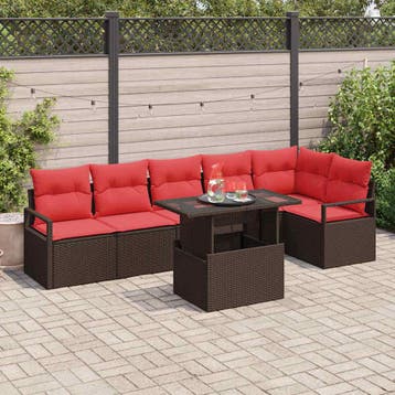 vidaXL Tuinbank Set 7 st 6-Aantal zitplaatsen Bruin en Rood, Verzenden, Nieuw
