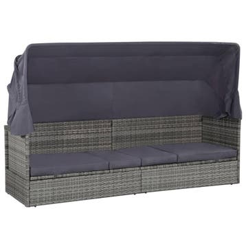 vidaXL Tuinbed met luifel 205x62 cm poly rattan grijs, Verzenden, Nieuw