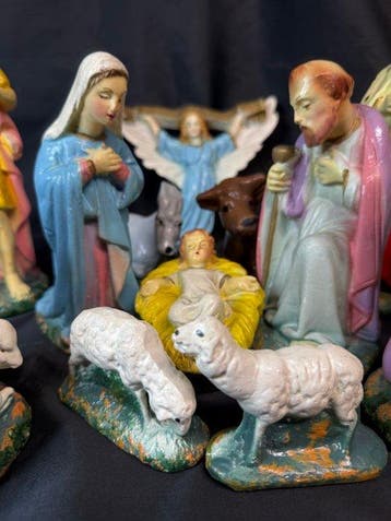 Beeld, Grote kerstgroep - 22.5 cm - Gips