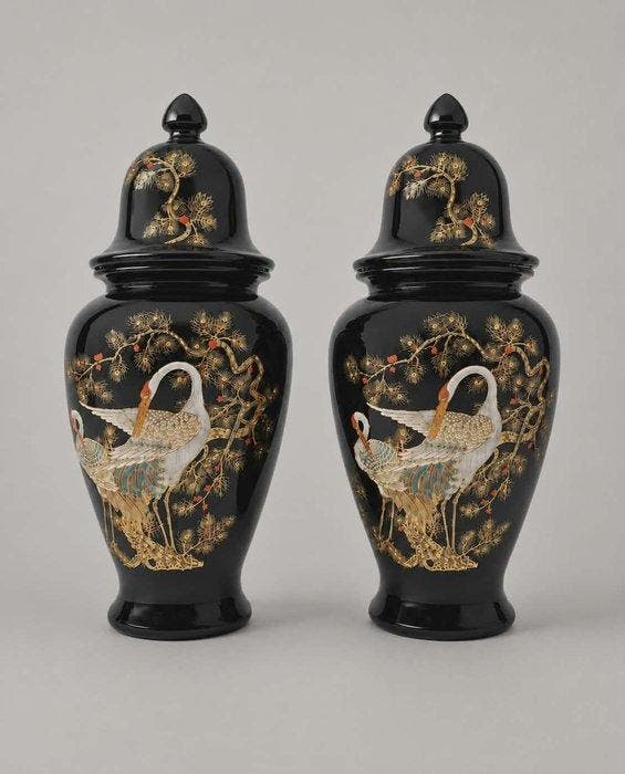 Vase avec couvercle (2) - Poterie - Chinoiserie/Italie, Antiquités & Art, Antiquités | Verre & Cristal
