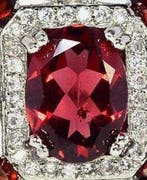 Zonder minimumprijs - Ring Zilver Granaat - 9 natuurlijke, Nieuw