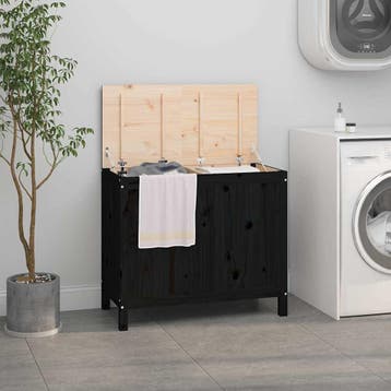 vidaXL Wasmand 88,5x44x76 cm massief grenenhout zwart, Verzenden, Nieuw