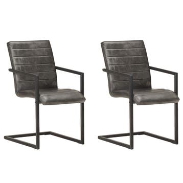 vidaXL Eetkamerstoelen 2 st echt leer grijs, Verzenden