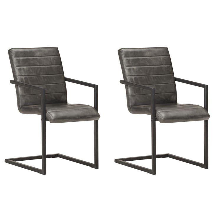 vidaXL Eetkamerstoelen 2 st echt leer grijs, Maison & Meubles, Chaises, Envoi