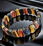 Facetgeslepen armband in multikleurig tijgeroog. Echte