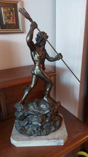 Sculpture, Nettuno - 49 cm - Marbre, Régule