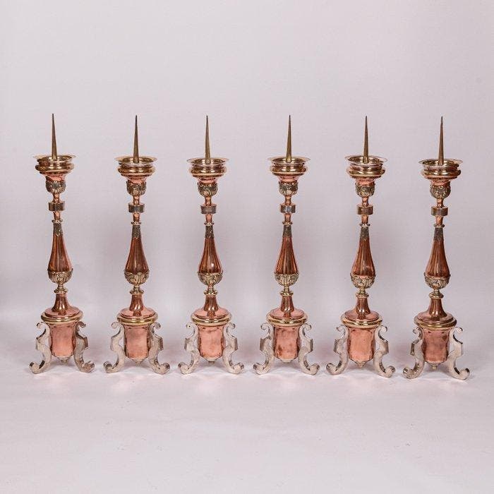 Set van 6 kandelaren, 19e-eeuw - Koper - 1850-1900, Antiek en Kunst, Kunst | Niet-Westerse kunst