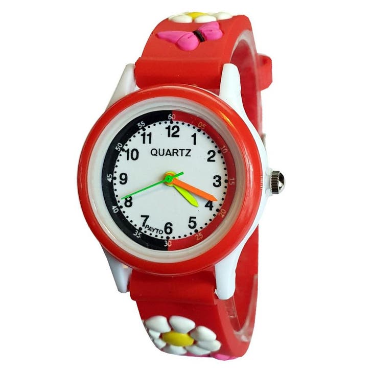 Fako - Kinderhorloge - 3D - Bloemetjes - Rood, Bijoux, Sacs & Beauté, Montres | Enfants, Envoi