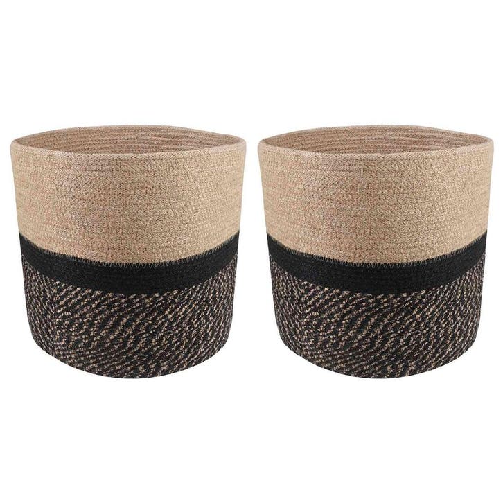 vidaXL Plantenpot Set 2 pcs Naturel en Zwart Ø 28 x 28 cm, Tuin en Terras, Bloempotten, Nieuw, Verzenden
