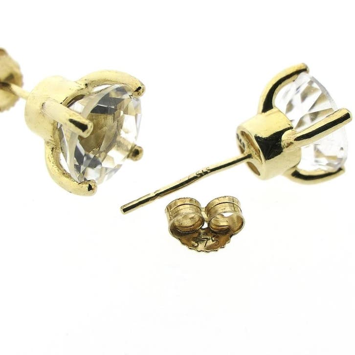 9 karaat solitair oorstekers met zirconia (Oorbellen), Handtassen en Accessoires, Oorbellen, Geel, Gebruikt, Met edelsteen, Goud