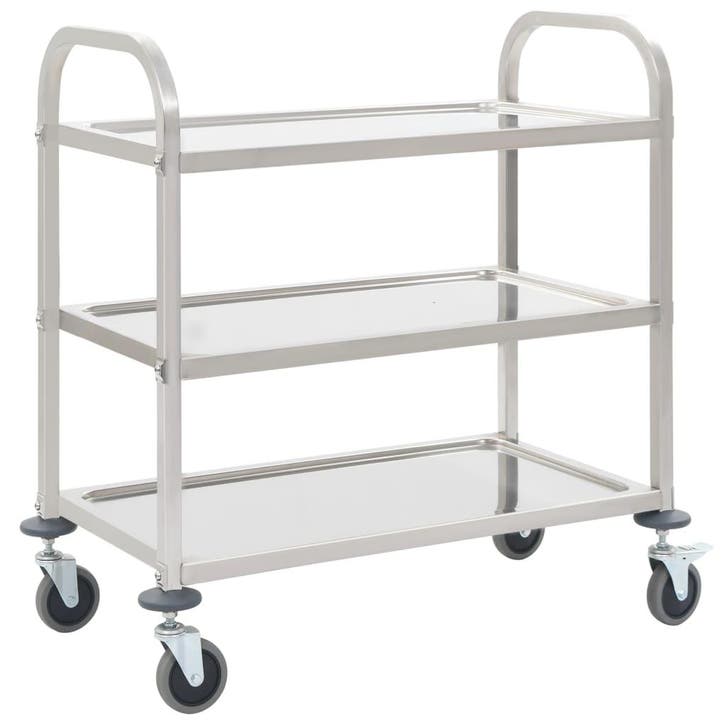 vidaXL Keukentrolley 3-laags 95x45x83,5 cm roestvrij staal, Maison & Meubles, Cuisine | Ustensiles de cuisine, Envoi