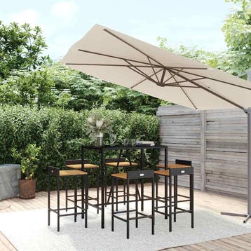 vidaXL 7-delige Tuinbarset poly rattan en massief acaciahout, Verzenden