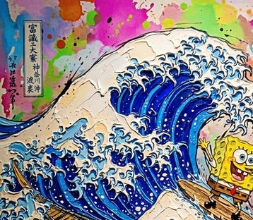 PSORIGINALDESIGN - SpongeBob & La Grande Onda 50x70 - -