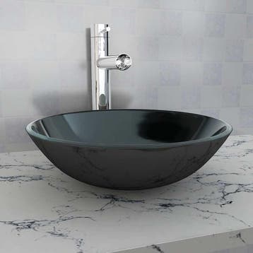 vidaXL Wasbak gehard glas 42 cm zwart, Doe-het-zelf en Bouw, Verzenden, Nieuw