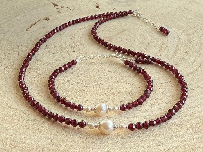 Parel - Zilver - 2-delige sieradenset - Akoya parels,, Verzamelen, Mineralen en Fossielen