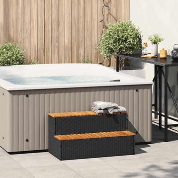 vidaXL Hottub-opstap 100x50x50,5 cm poly rattan&massief, Verzenden, Nieuw