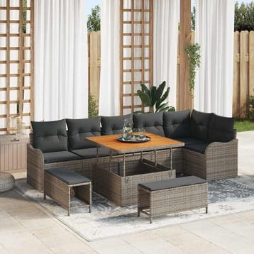 vidaXL Tuinbank Set 9 st 8-Aantal zitplaatsen Grijs, Verzenden
