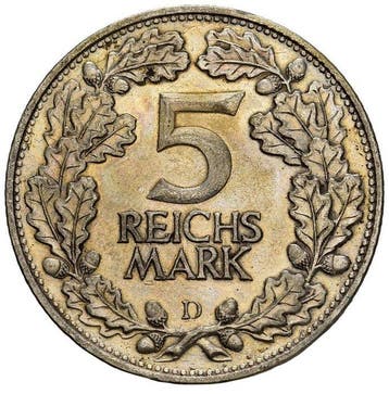 Duitsland, Weimar Republiek 5 Reichsmark 1925 D / 1000th, Postzegels en Munten