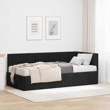 vidaXL Hoekbedframe met Matras met hoofdeinde 2 st Zwart, Huis en Inrichting, Verzenden, Nieuw
