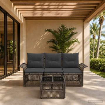 vidaXL Tuinbank Set 4 st Grijs poly rattan, Verzenden, Nieuw