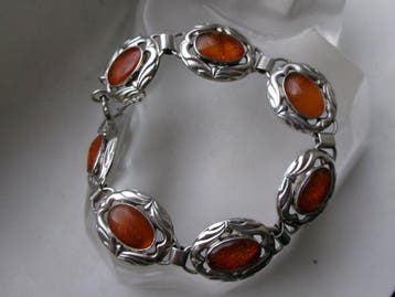 Argent, Amber - Bracelet - Art Nouveau, Antiquités & Art