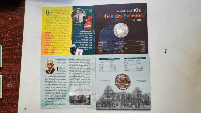 België. 10 Euro 2002/2003 Jonction Nord-Midi + Simenon, Timbres & Monnaies, Monnaies | Europe | Monnaies non-euro