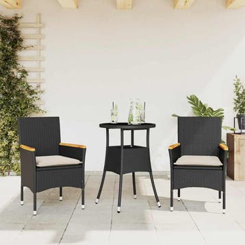 vidaXL 3-delige Tuinset met kussens poly rattan en glas, Verzenden, Tuinset