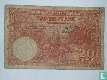 Belgisch-Congo (1908 – 1960) - Belgisch Congo 20 Frank 19., Verzenden, Overige landen, Los biljet