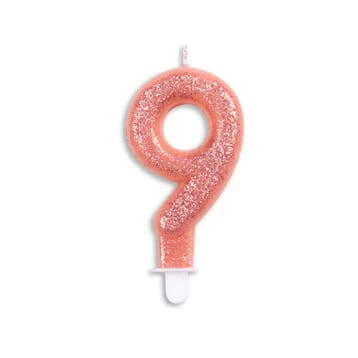 Kaars 9 Jaar Rose Goud Glitter 7cm, Verzenden