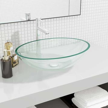 vidaXL Wasbak 50x37x14 cm glas transparant, Doe-het-zelf en Bouw, Verzenden, Nieuw
