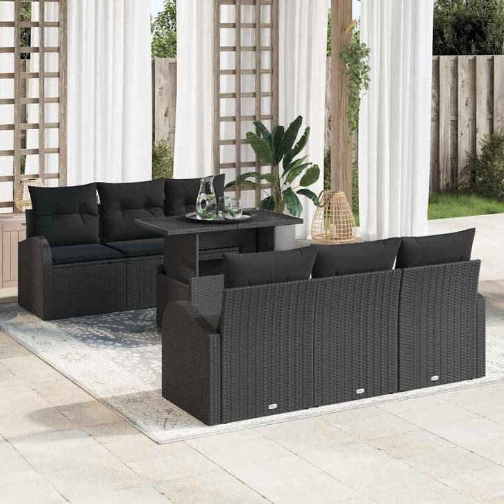 vidaXL Tuinbank Set 7 st Zwart Poly Riet, Jardin & Terrasse, Ensembles de jardin, Envoi