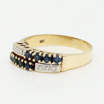 Ring - 14 karaat Geel goud - Diamant - Saffier