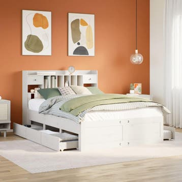vidaXL Bed met boekenkast zonder matras grenenhout wit, Huis en Inrichting, Verzenden, Nieuw