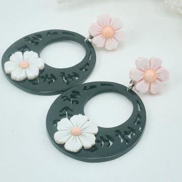 Corail - Argent - Boucles doreilles - Corail rose et corne