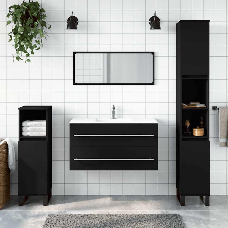 vidaXL Badkamerkast met spiegel bewerkt hout zwart, Huis en Inrichting, Badkamer | Badkamermeubels, Nieuw, Verzenden